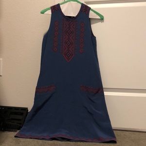 Madewell silk embroidered tunic dress in blue S